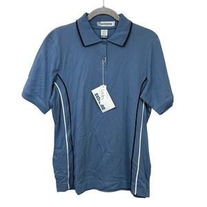 NWT extreme Ladies Blue Polo Shirt M Short Sleeve Combed Cotton Collared Top